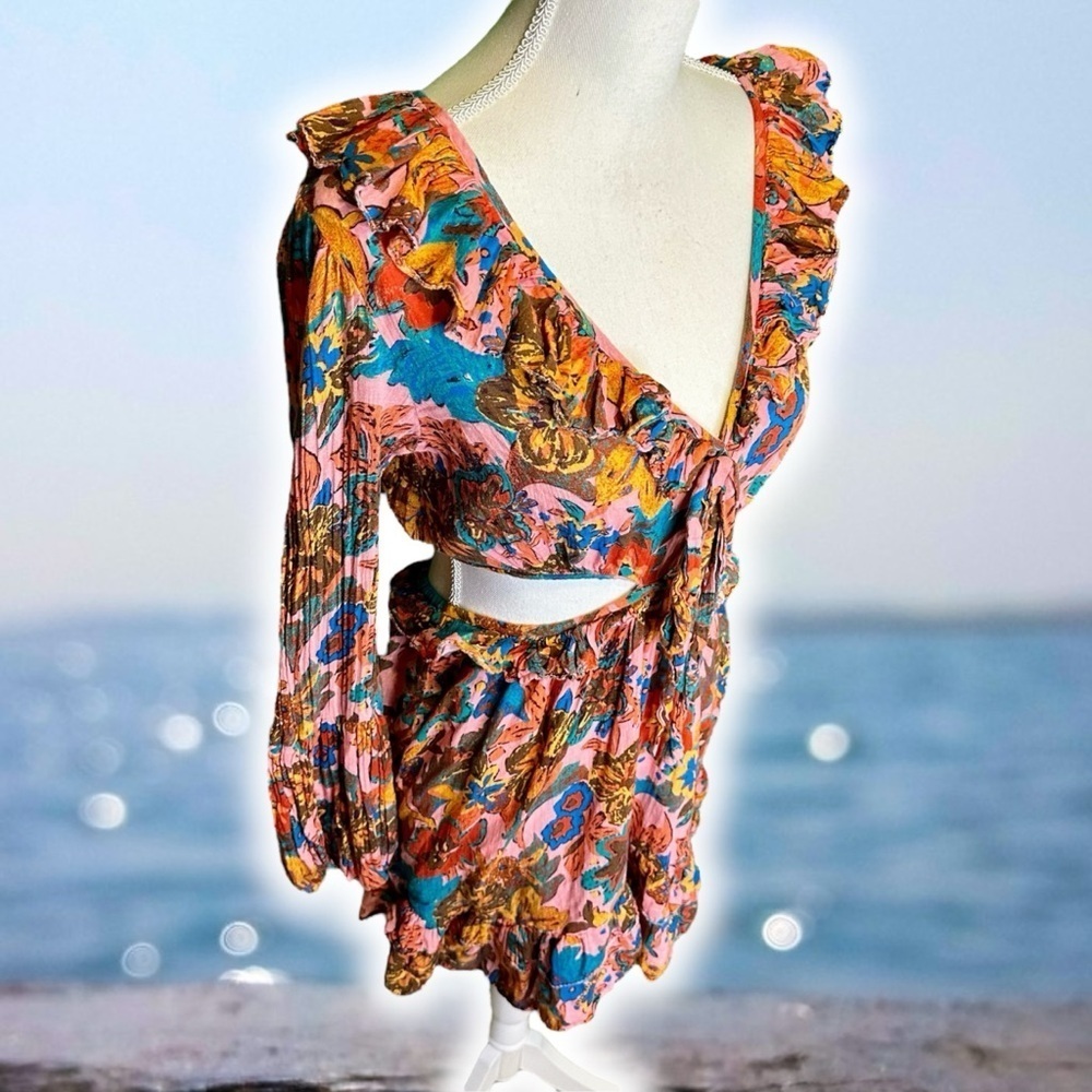 NWOT Love The Label ‘Nadia’ Front-Tie Ruffle Mini Dress in Pink Size Medium - Picture 15 of 16